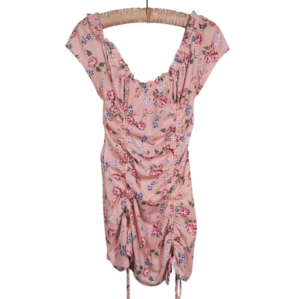VRG GRL Womens Floral Smocked Ruched Mini Dress Small Pink Dainty Coquette